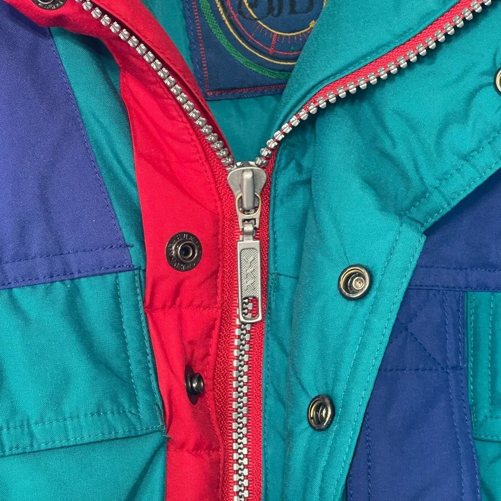 Vintage St Johns Bay Mens Colorblock Ski Jacket Teal Purple‎ 90s Retro Large L